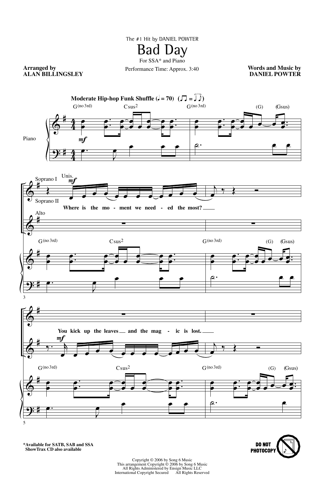Produktgalerie: Seite 1 von 1 Bad Day (arr. Alan Billingsley), Daniel Powter, Chor