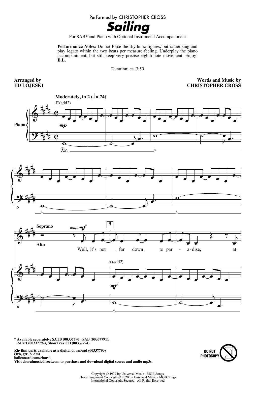 Product picture to: Sailing (arr. Ed Lojeski)