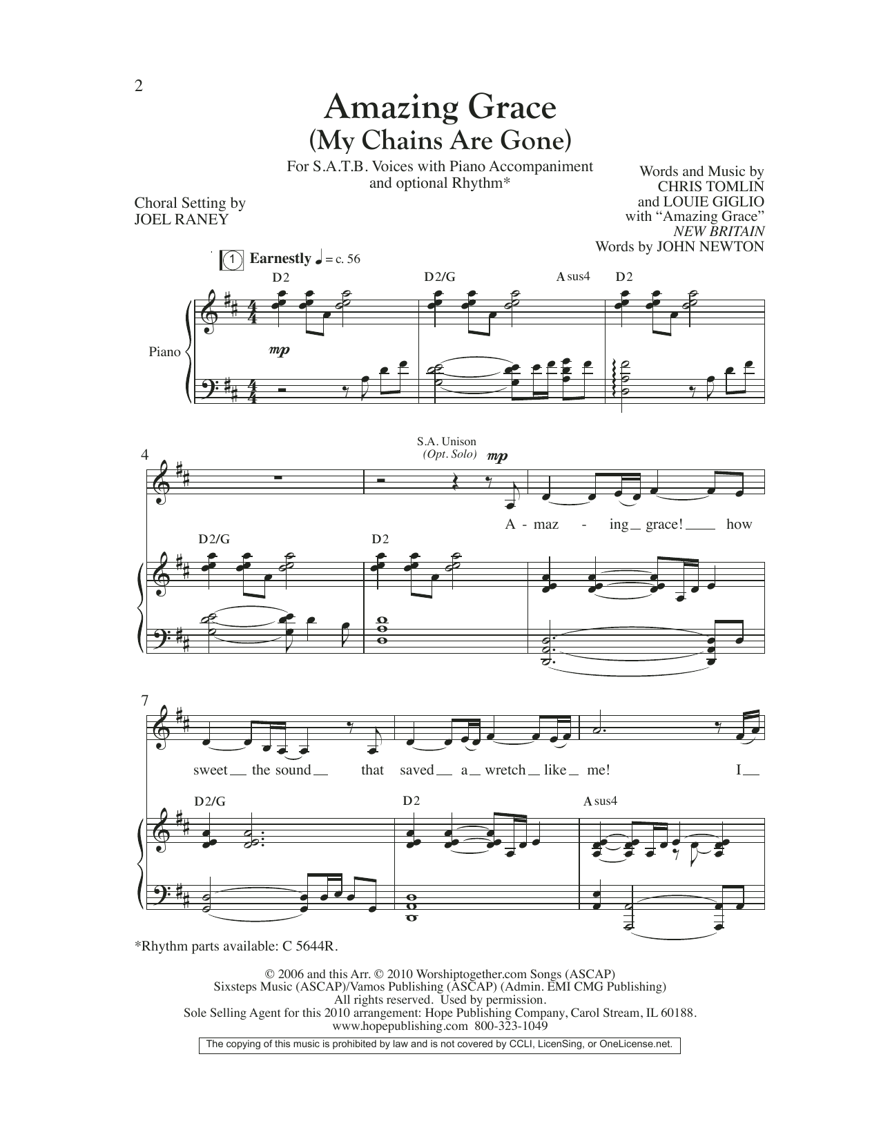 Product gallery: Page 1 of 1 Amazing Grace (My Chains Are Gone) (arr. Joel Raney), Chris Tomlin