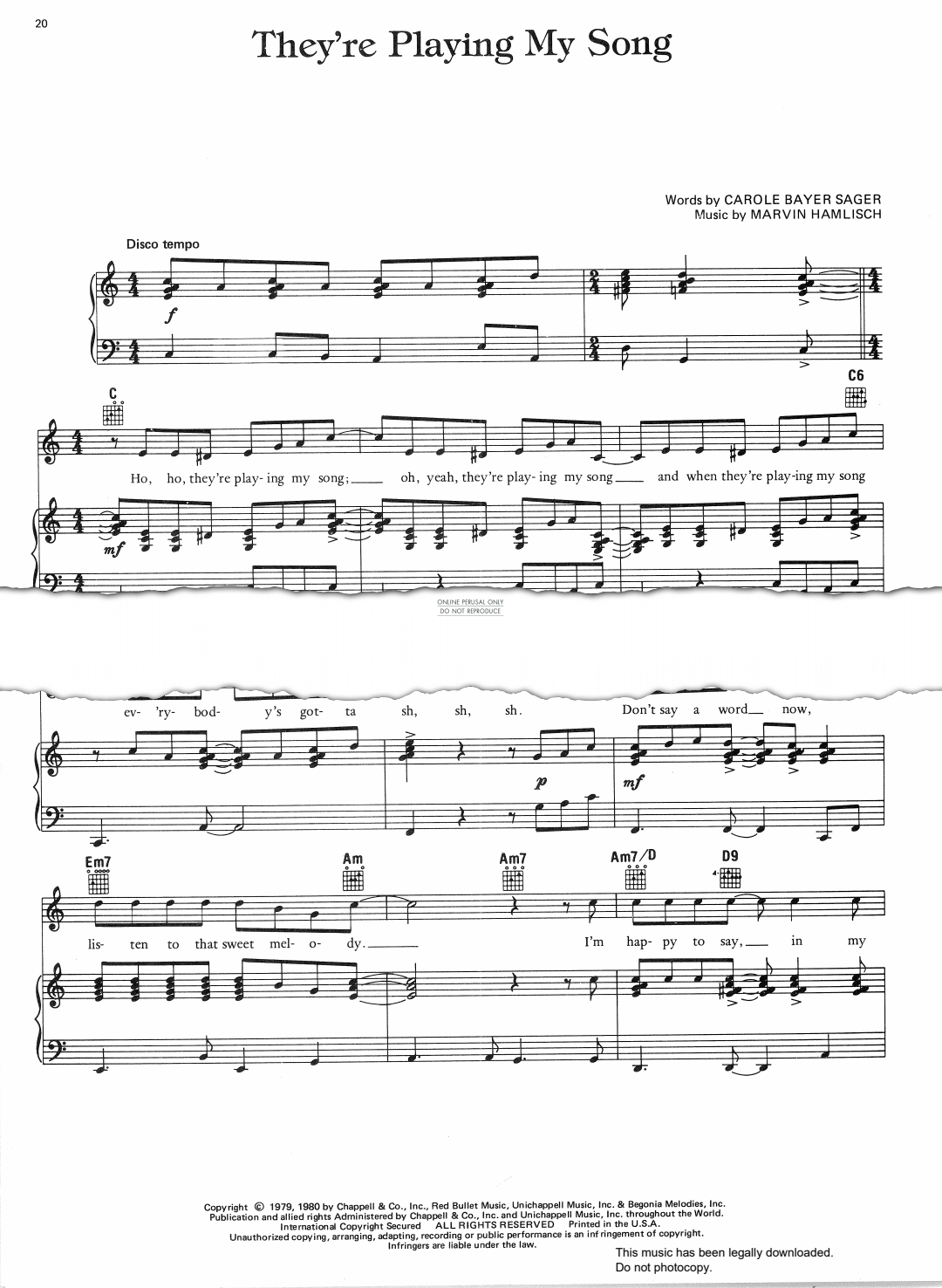 Product gallery: Page 1 of 1 They're Playing My Song (from 'They're Playing Our Song'), Marvin Hamlisch