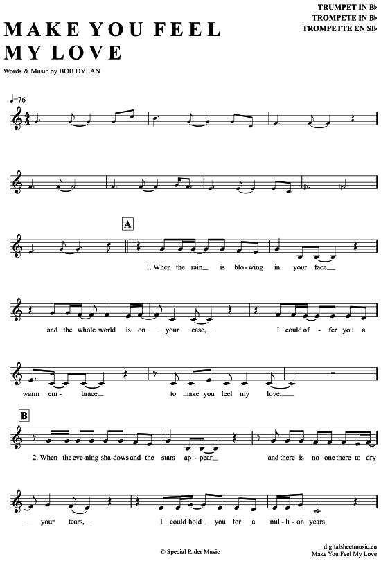 Produktgalerie: Seite 1 von 4 Make you feel my love , Adele, Trompete in B