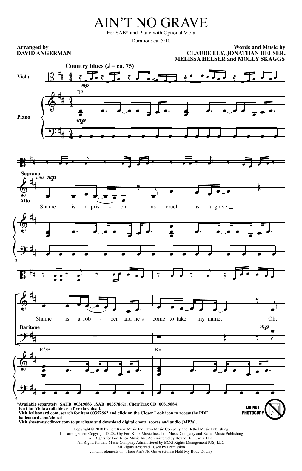 Product picture to: Ain't No Grave (arr. David Angerman)