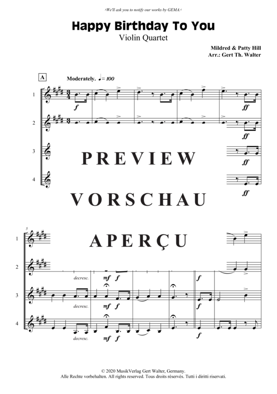 Produktgalerie: Seite 2 von 3 Happy Birthday To You , , (Violinenquartett)