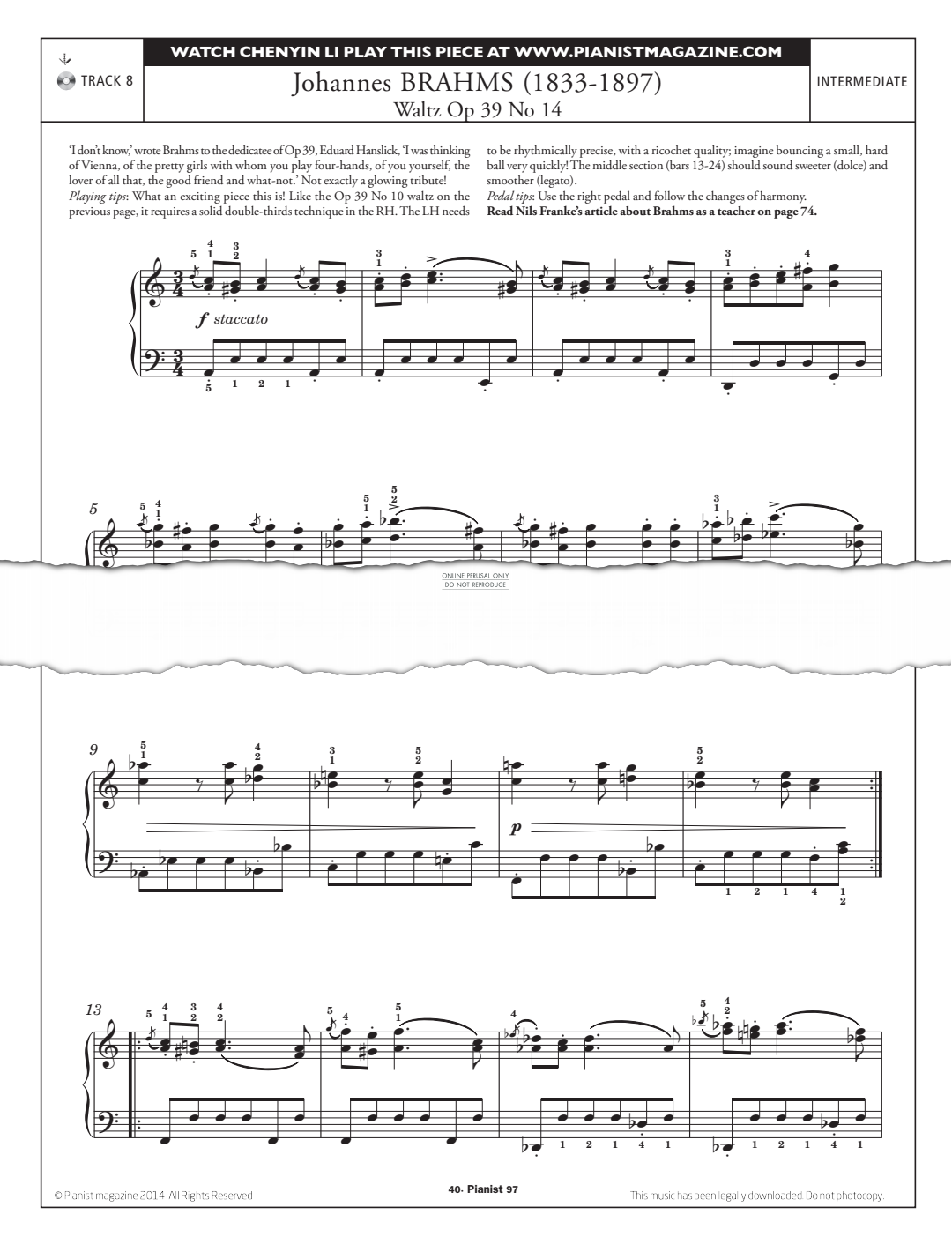 Product gallery: Page 1 of 1 Waltz Op.39, No.14, Johannes Brahms