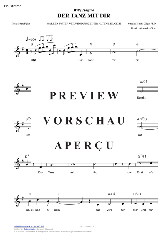 Produktgalerie: Seite 5 von 11 Der Tanz mit dir , Hagara, Willy, (Melodie-Stimmen in C/B/Es)
