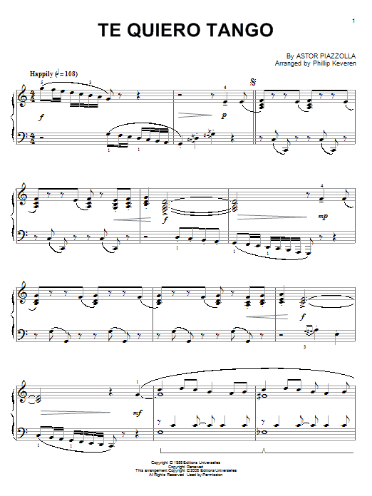 Product gallery: Page 1 of 1 Te quiero tango (arr. Phillip Keveren), Astor Piazzolla