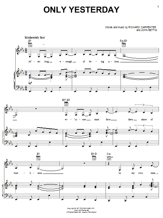 Produktgalerie: Seite 1 von 1 Only Yesterday, Carpenters, Gesang, Gitarre, Klavier