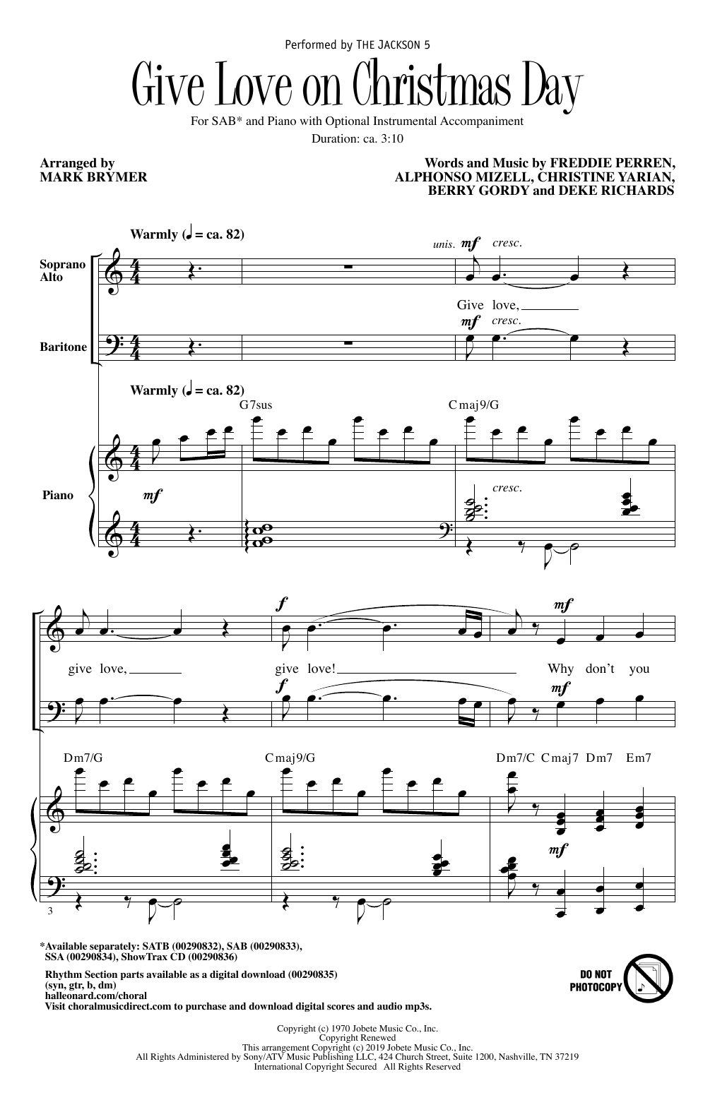 Product picture to: Give Love On Christmas Day (arr. Mark Brymer)