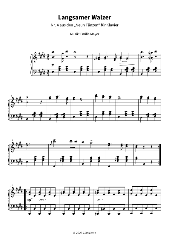 Produktgalerie: Seite 1 von 6 Langsamer Walzer - Nr. 4 aus den Neun Tänzen für Klavier, , Klavier Solo