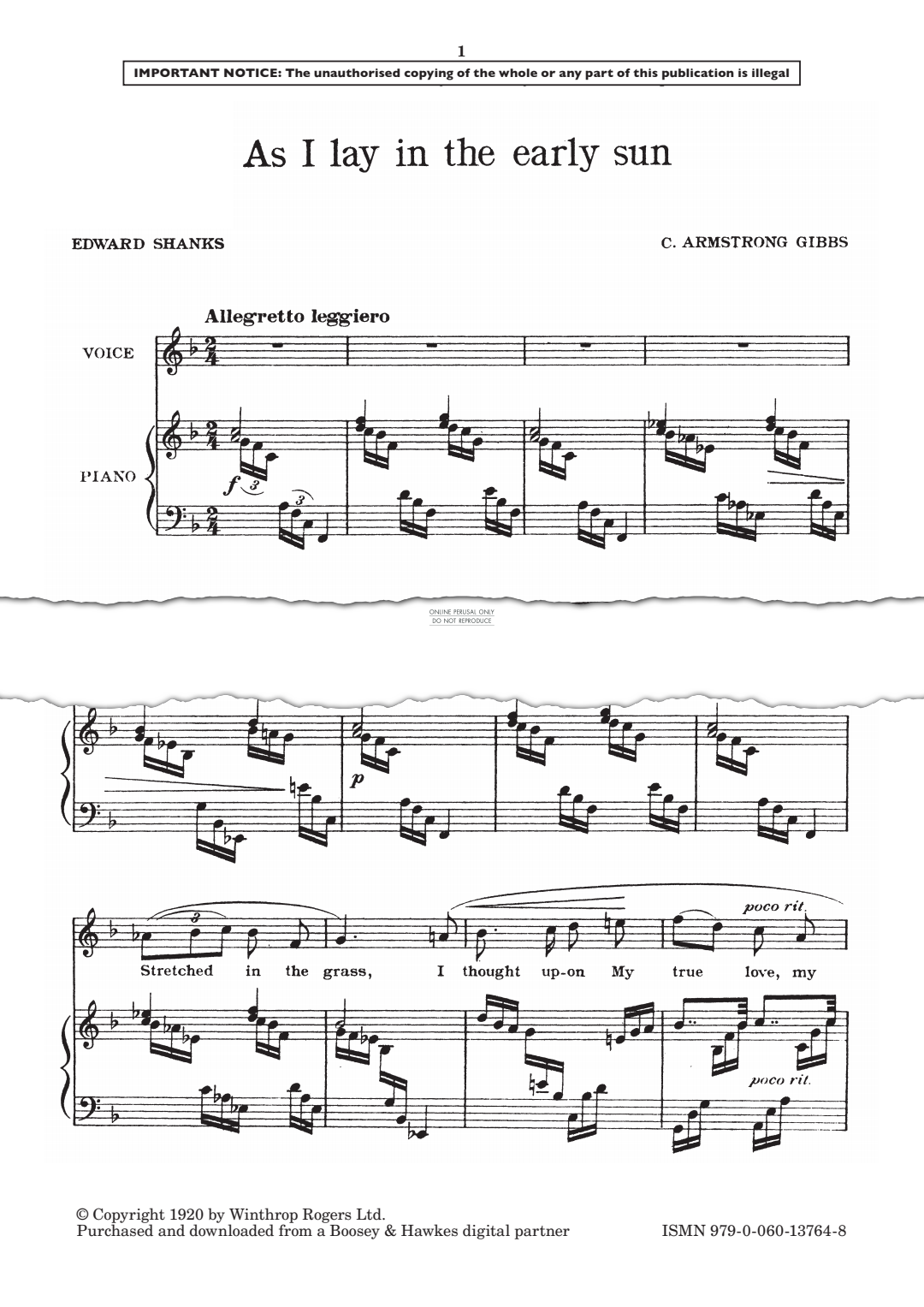 Produktgalerie: Seite 1 von 1 As I lay in the early sun, Cecil Armstrong Gibbs, Gesang, Klavier