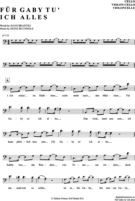 Produktgalerie: Seite 1 von 4 Für Gaby tu ich alles , Böttcher, Gerd, (Violon-Cello)