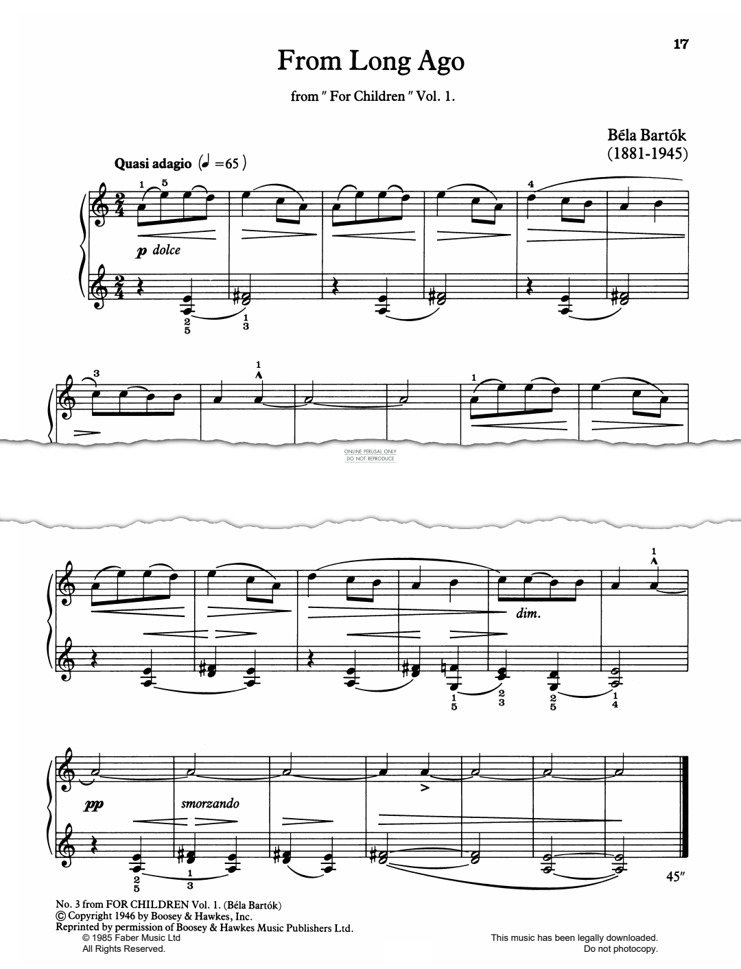 Produktgalerie: Seite 1 von 1 From Long Ago (from 'For Children' Vol. 1), Bela Bartok, Klavier