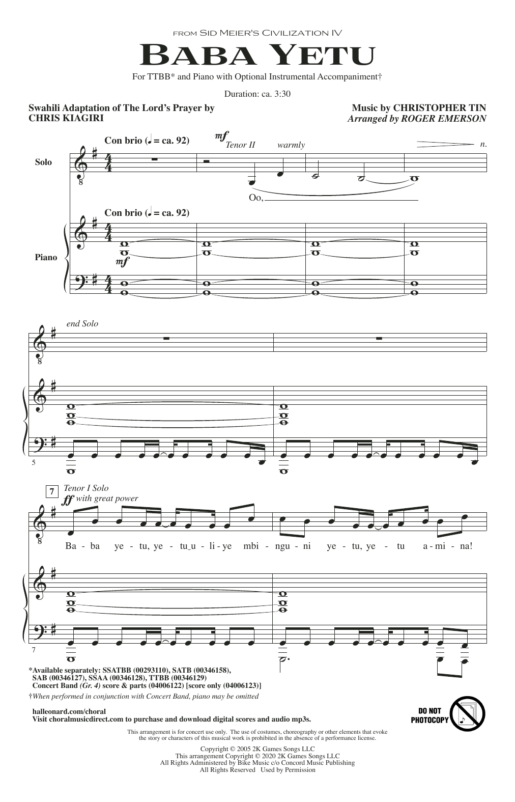 Product picture to: Baba Yetu (from Civilization IV) (arr. Roger Emerson)