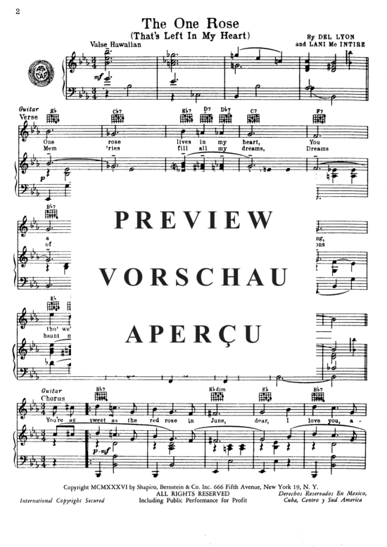 Produktgalerie: Seite 3 von 8 The One Rose (Thats left in my Heart)  (Klavier + Gesang) , Popular Standard, (Klavier und Gesang)