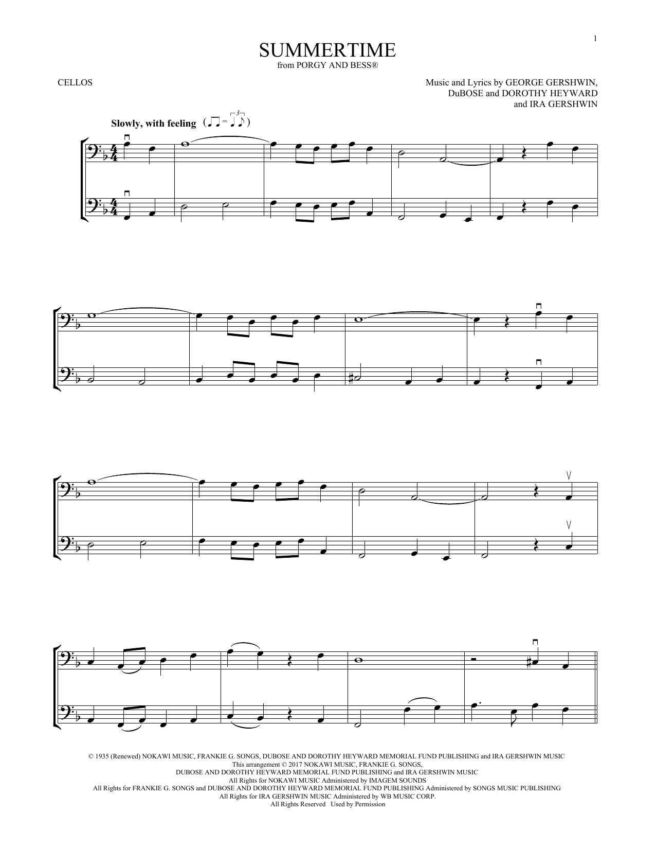 Produktgalerie: Seite 1 von 1 Summertime (from Porgy and Bess), George Gershwin, Violoncello