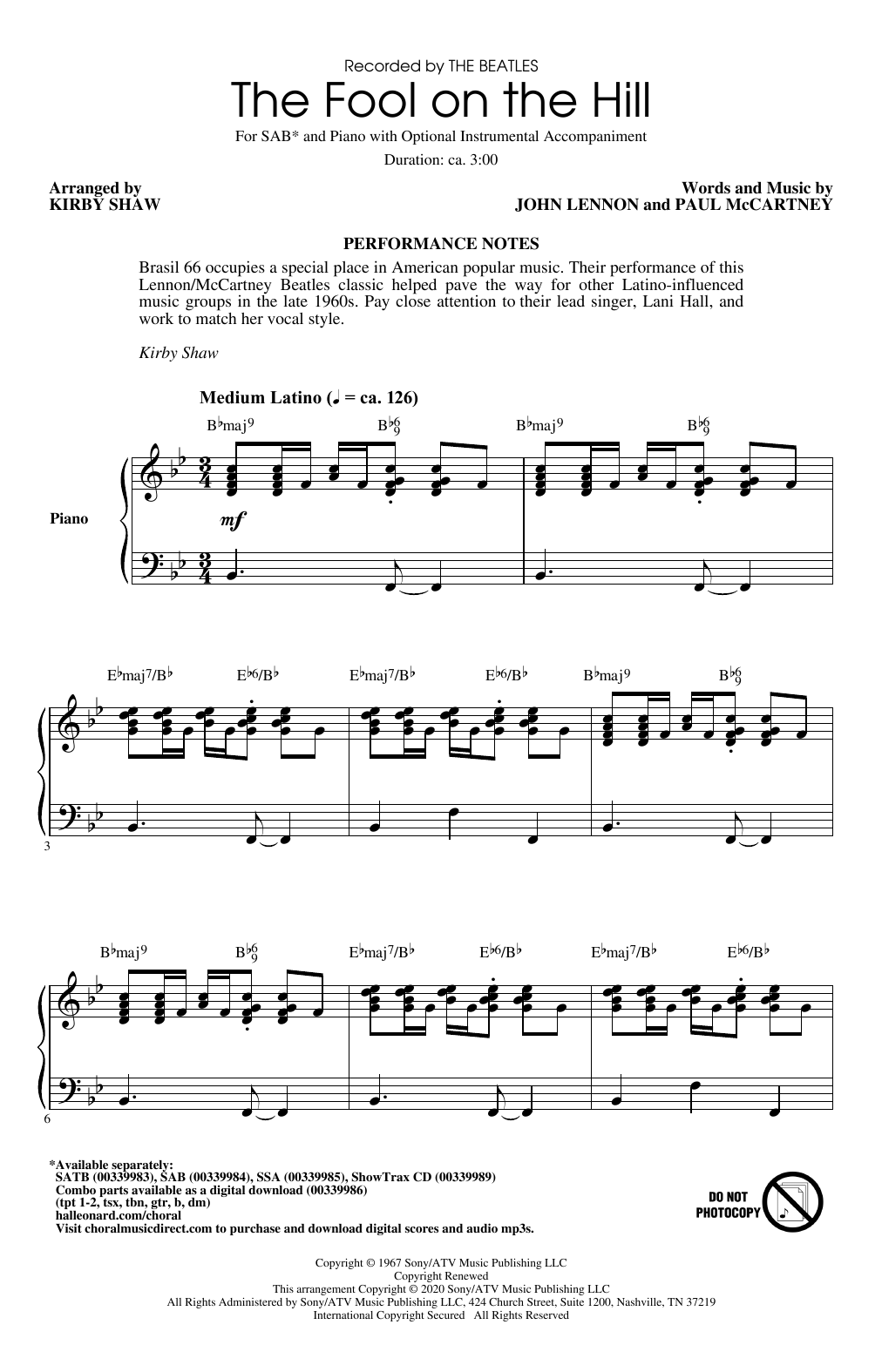 Product picture to: The Fool On The Hill (arr. Kirby Shaw)