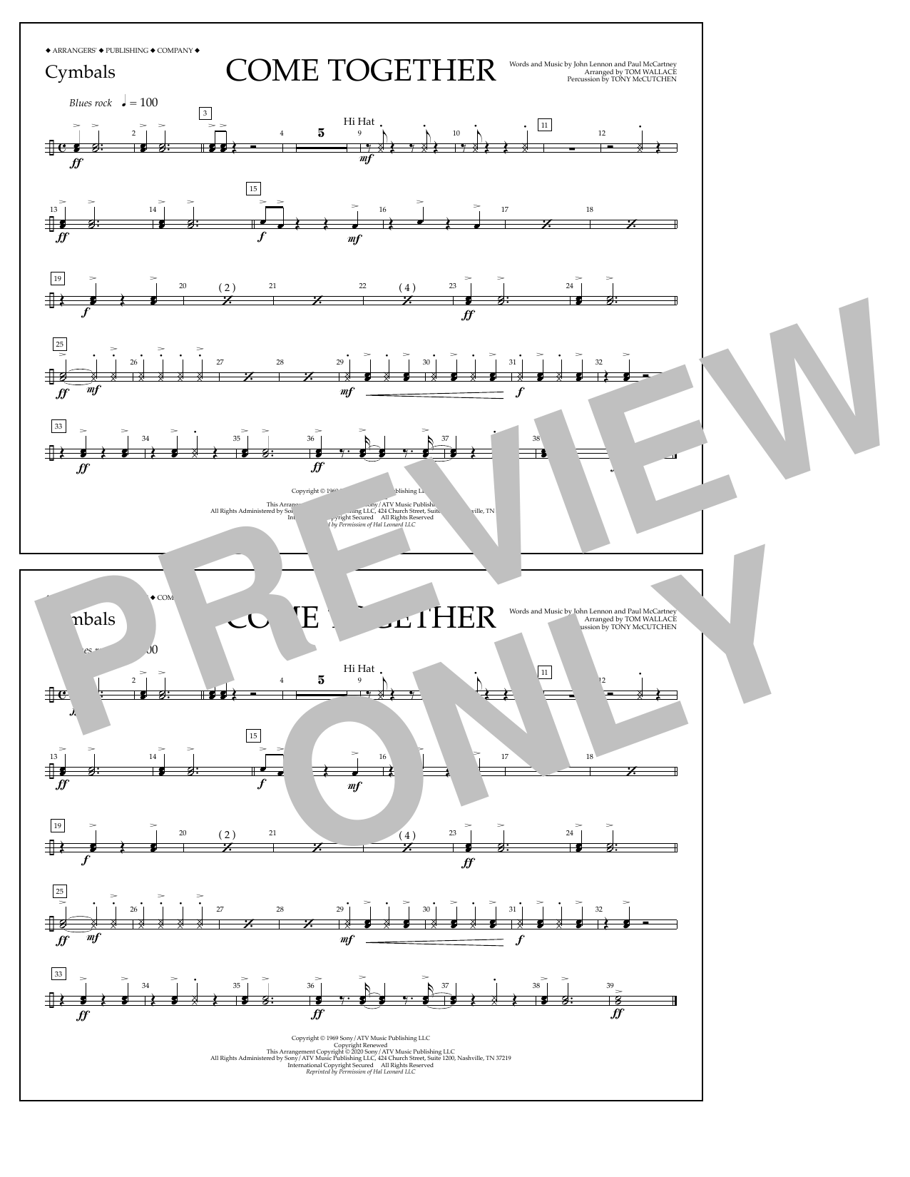 Produktbild zu: Come Together (arr. Tom Wallace) - Cymbals