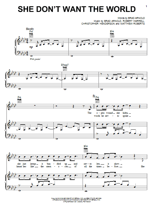 Produktgalerie: Seite 1 von 1 She Don't Want The World, 3 Doors Down, Gesang, Gitarre, Klavier