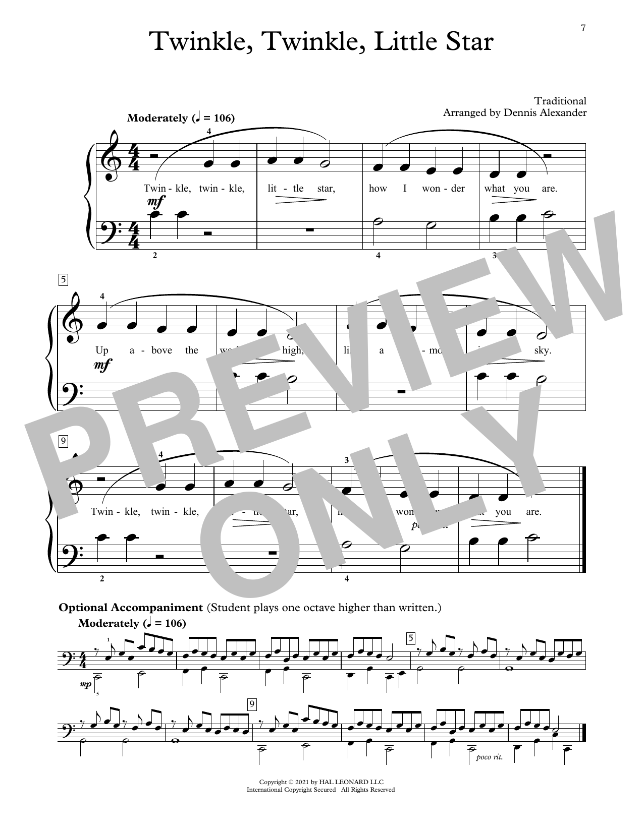 Product picture to: Twinkle, Twinkle Little Star (arr. Dennis Alexander)