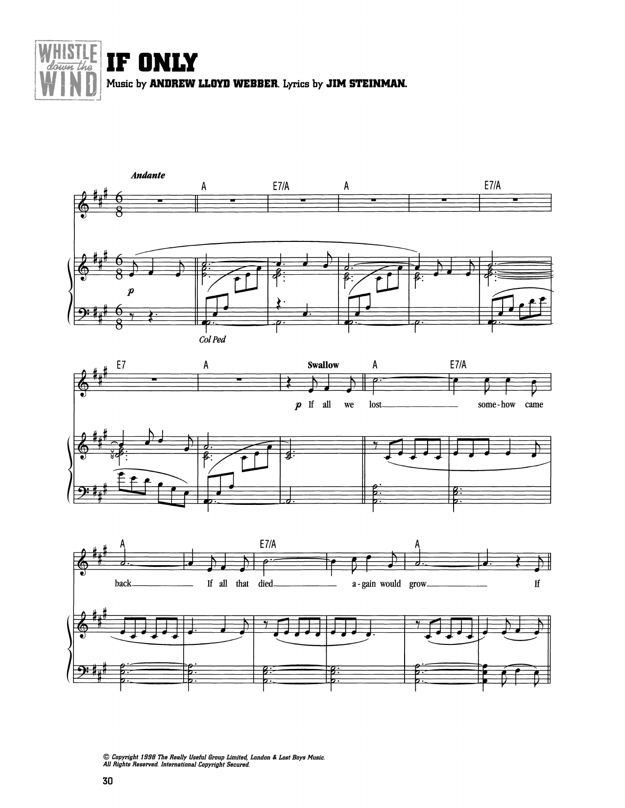 Produktgalerie: Seite 1 von 1 If Only (from Whistle Down The Wind), Andrew Lloyd Webber, Gesang, Klavier