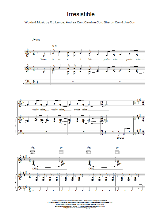 Produktgalerie: Seite 1 von 1 Irresistible, The Corrs, Gesang, Gitarre, Klavier