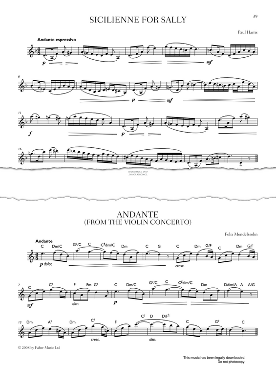 Product gallery: Page 1 of 1 Andante (from Violin Concerto), Felix Mendelssohn