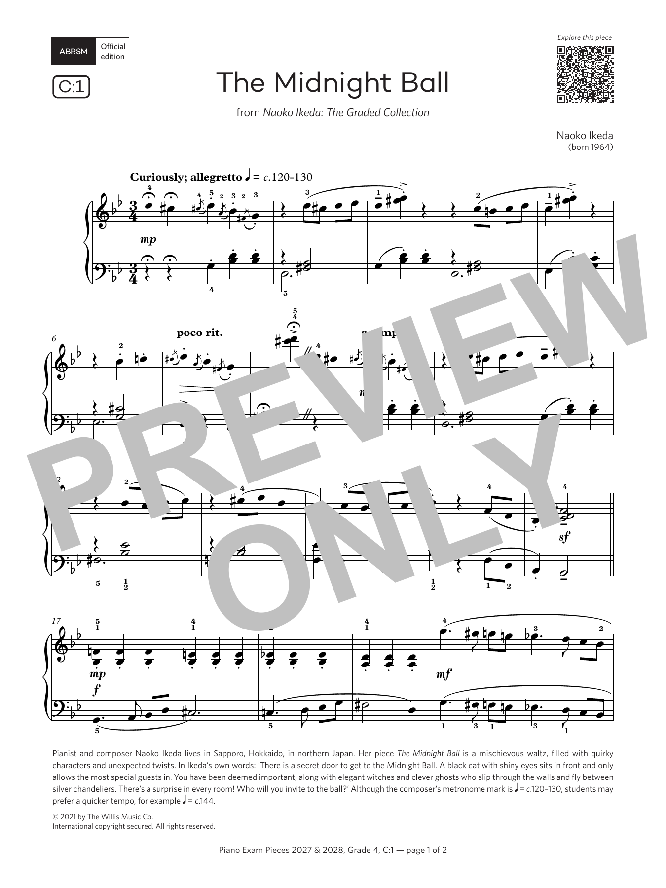 Product gallery: Page 1 of 1 The Midnight Ball (Grade 4, list C1, from the ABRSM Piano Syllabus 2027 & 2028), Naoko Ikeda