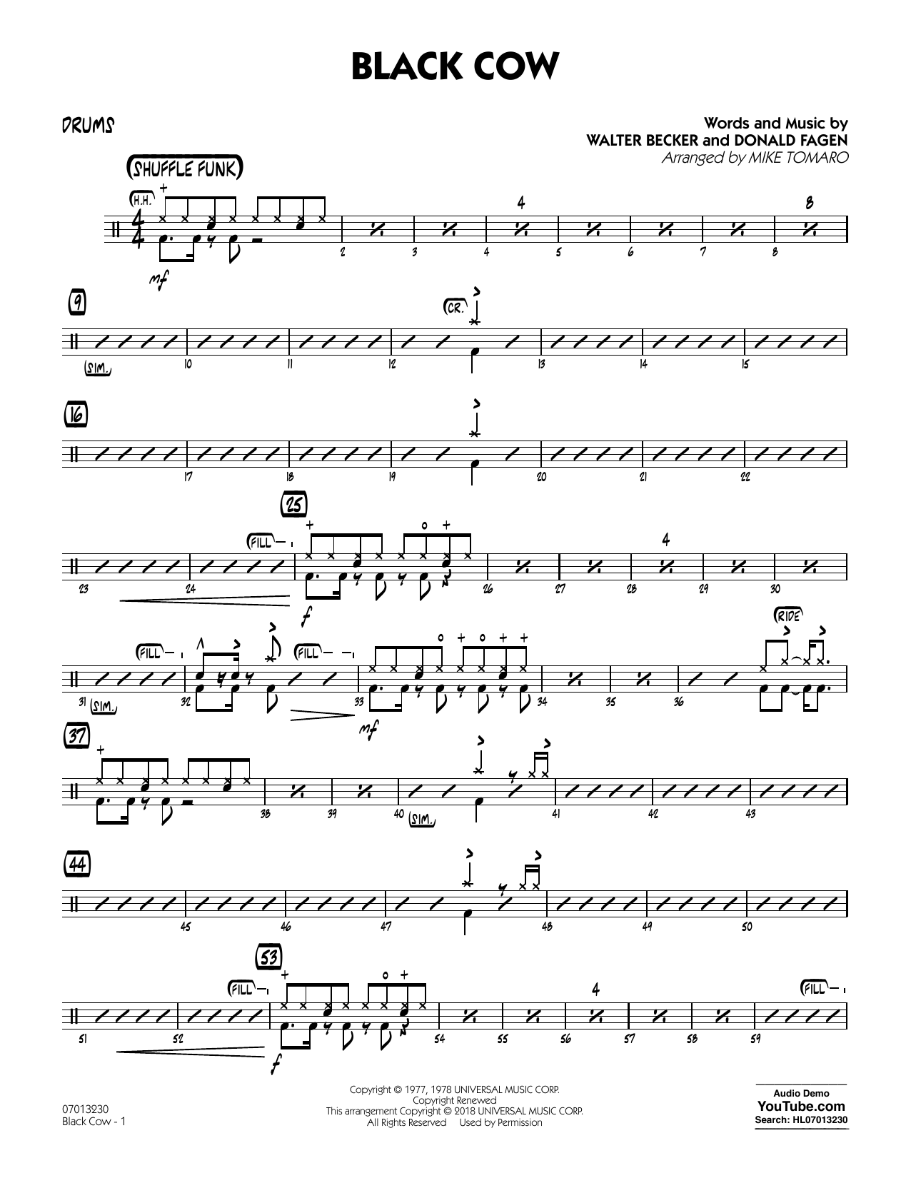 Produktgalerie: Seite 1 von 1 Black Cow (arr. Mike Tomaro) - Drums, Steely Dan