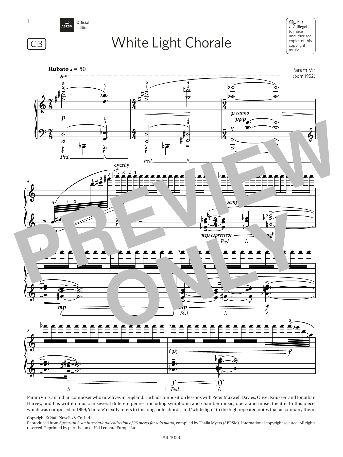 Product picture to: White Light Chorale (Grade 7, list C3, from the ABRSM Piano Syllabus 2023 & 2024)