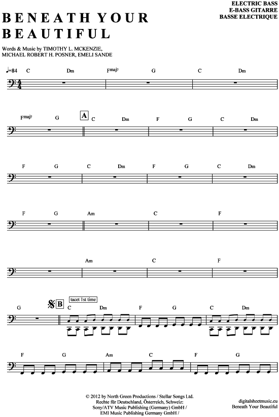 Product gallery: Page 1 of 4 Beneath your beautiful , Sande, Emeli, Bass Guitar