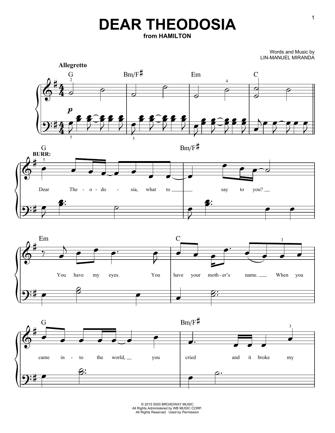 Produktbild zu: Dear Theodosia (from Hamilton)