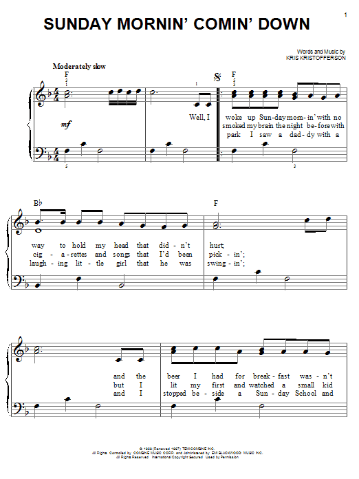 Produktgalerie: Seite 1 von 1 Sunday Mornin' Comin' Down, Kris Kristofferson, Klavier