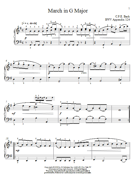Produktgalerie: Seite 1 von 1 March In G Major, BWV App. 124, Johann Sebastian Bach, Klavier