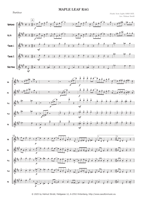 Produktgalerie: Seite 1 von 11 Maple Leaf Rag, , Saxophon Quintett