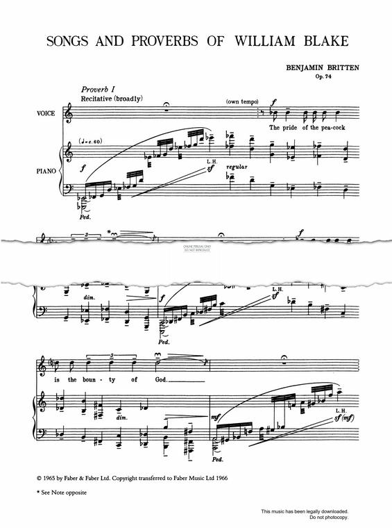 Produktgalerie: Seite 1 von 1 Songs and Proverbs of William Blake, Benjamin Britten, Gesang, Klavier