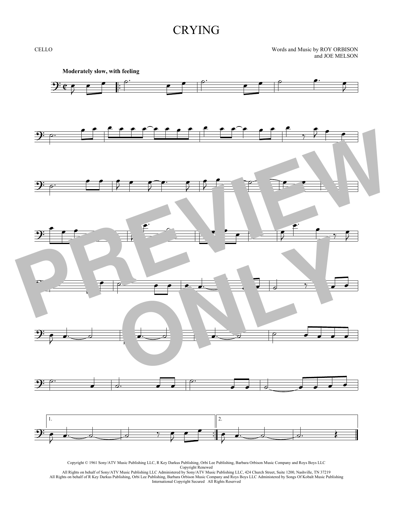 Produktgalerie: Seite 1 von 1 Crying, Roy Orbison, Violoncello