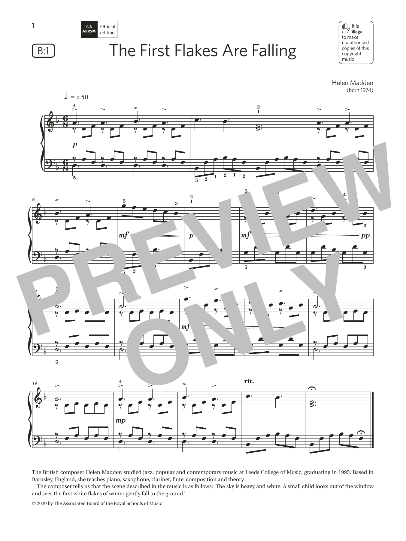 Product picture to: The First Flakes Are Falling (Grade 2, list B1, from the ABRSM Piano Syllabus 2021 & 2022)