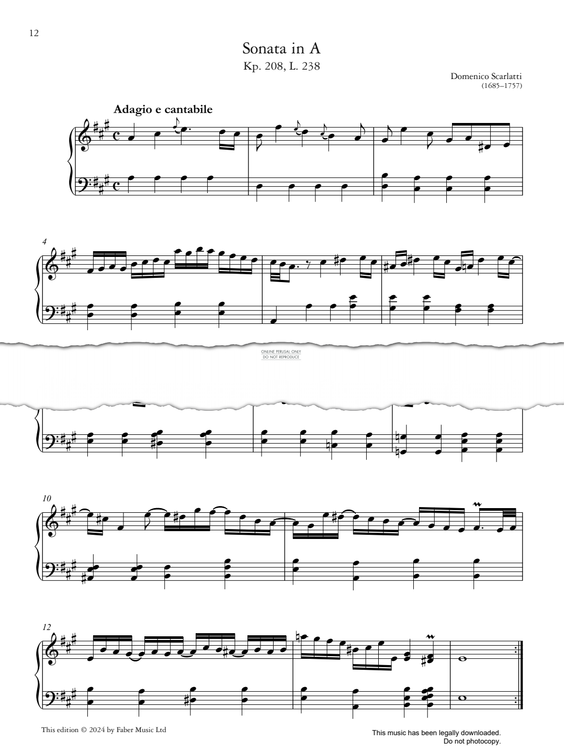 Produktgalerie: Seite 1 von 1 Sonata in A (Kp. 208, L. 238), Domenico Scarlatti, Klavier