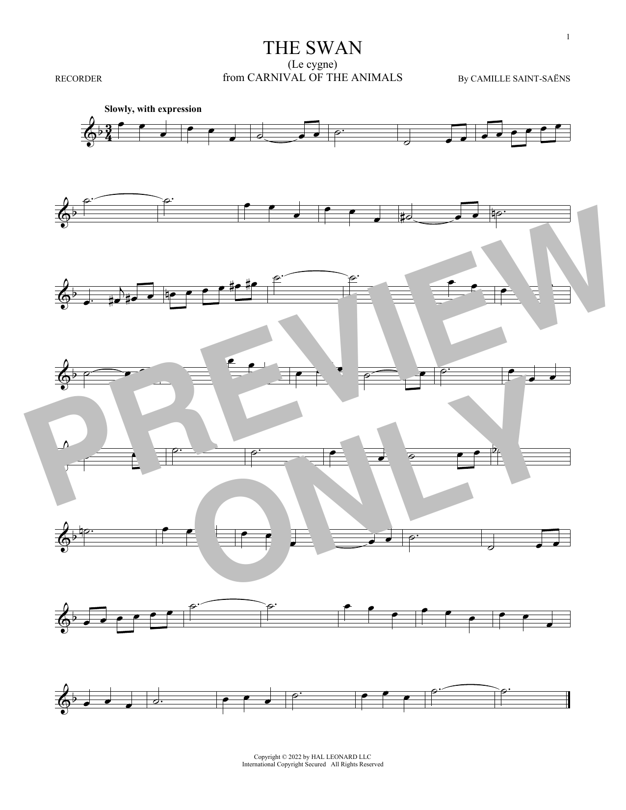 Product gallery: Page 1 of 1 The Swan (Le Cygne), Camille Saint-Saens