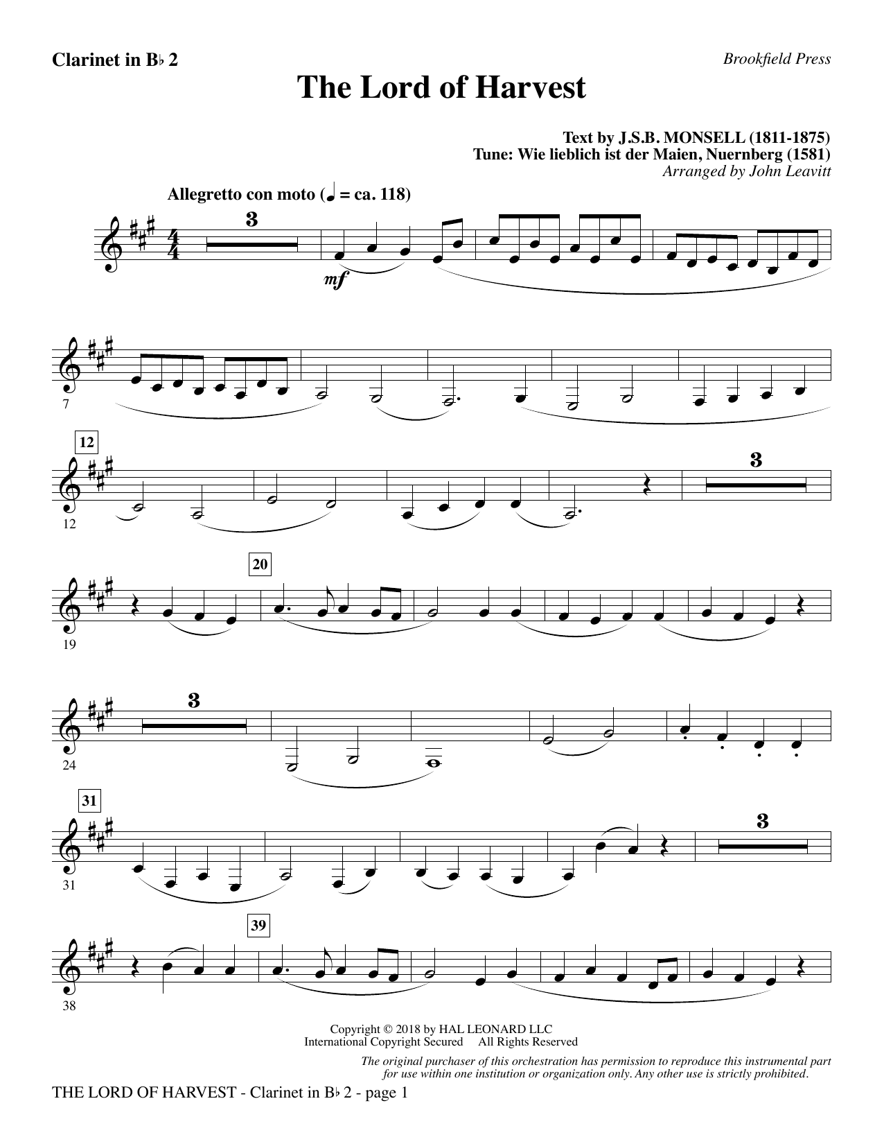 Produktbild zu: The Lord of Harvest - Bb Clarinet 2