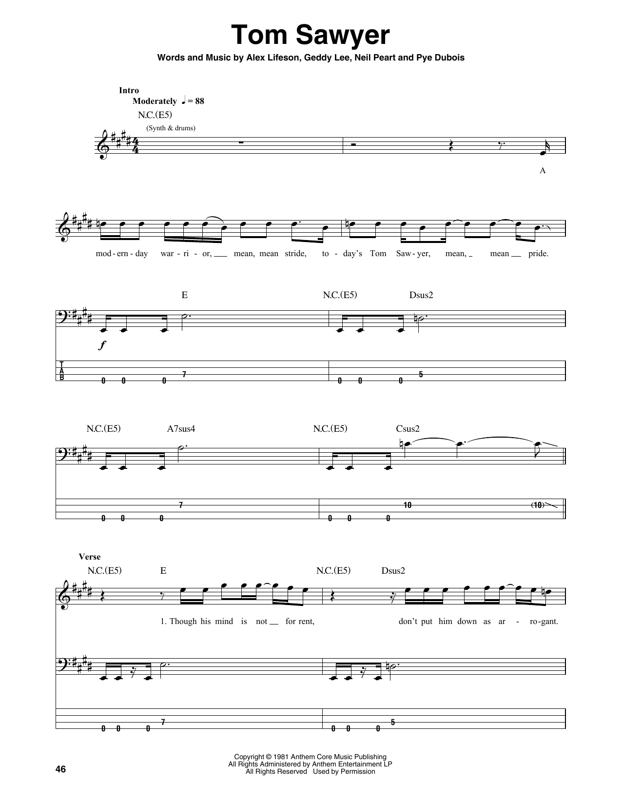 Produktgalerie: Seite 1 von 1 Tom Sawyer, Rush, E-Bass