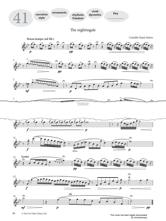 Product gallery: Page 1 of 1 Study No.41 The Nightingale (from 'More Graded Studies For Flute Book One'), Camille Saint-Saëns