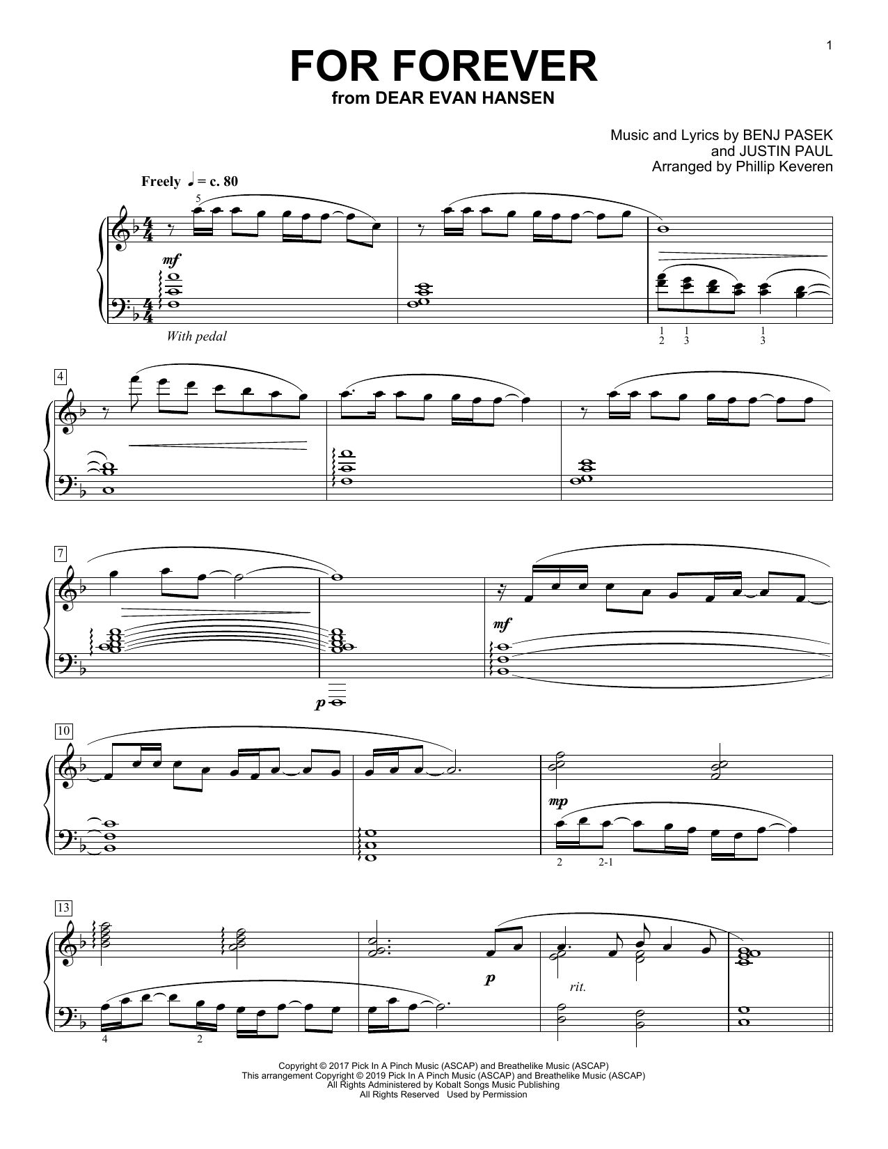 Product picture to: For Forever [Classical version] (from Dear Evan Hansen) (arr. Phillip Keveren)