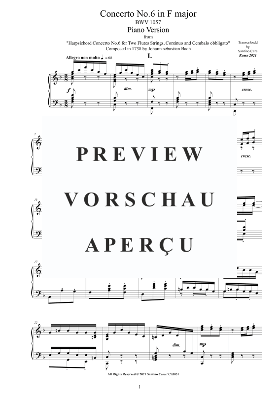 Produktgalerie: Seite 2 von 11 Konzert Nr. 6 in F-Dur BWV 1057, , Klavier Solo