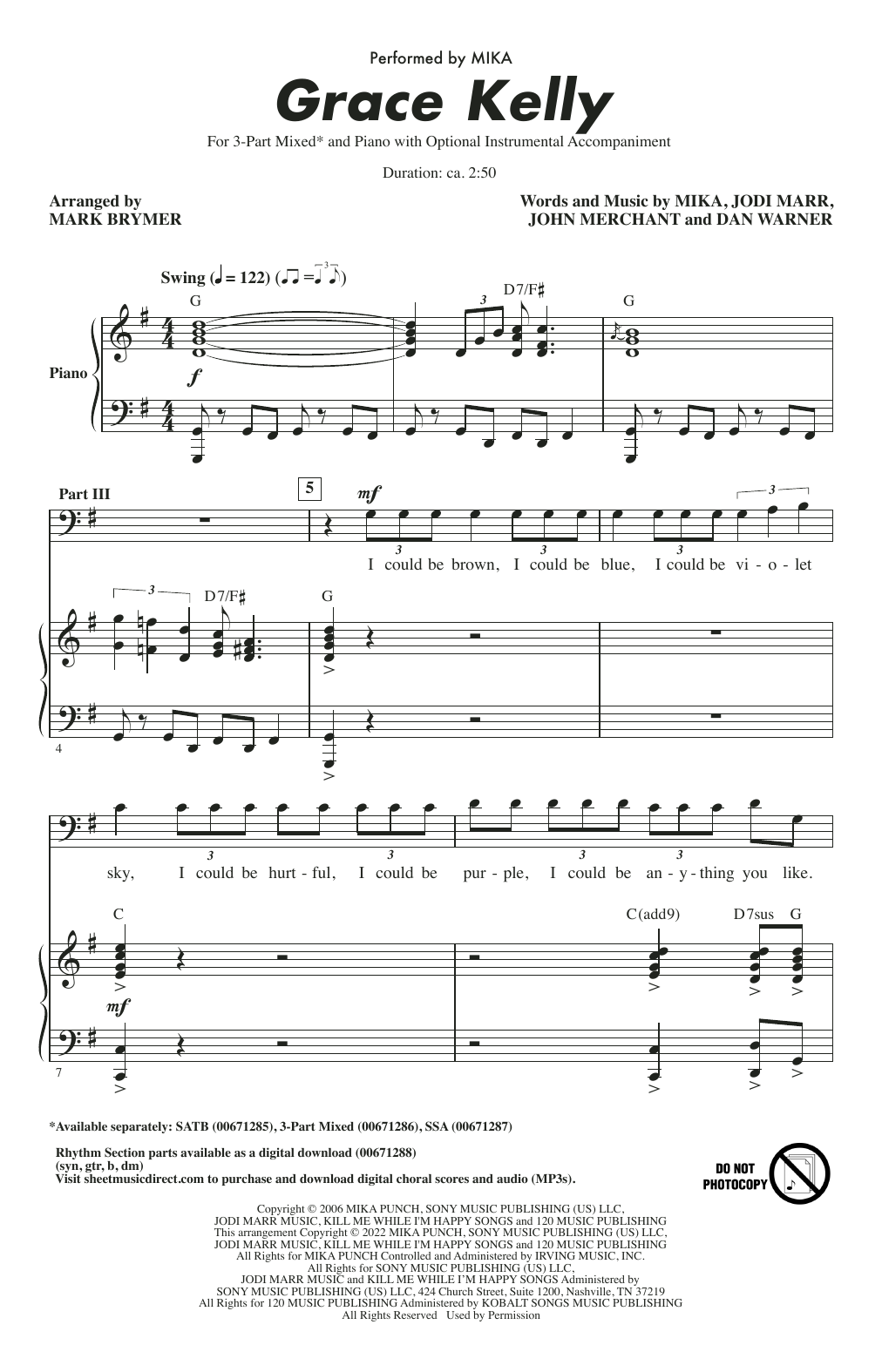 Produktgalerie: Seite 1 von 1 Grace Kelly (arr. Mark Brymer), Mika, Chor