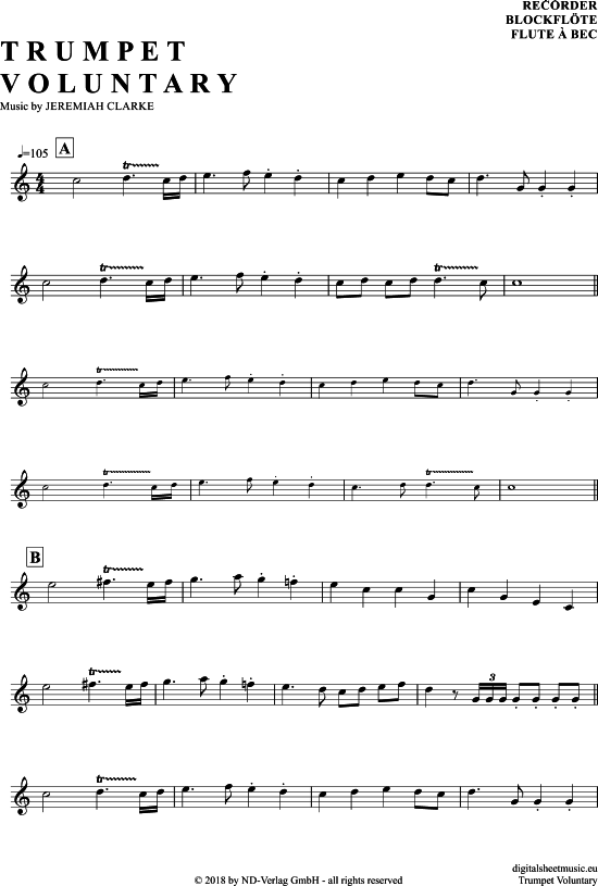 Product gallery: Page 1 of 4 Trumpet Voluntary , Clarke, Jeremiah, (recorder)