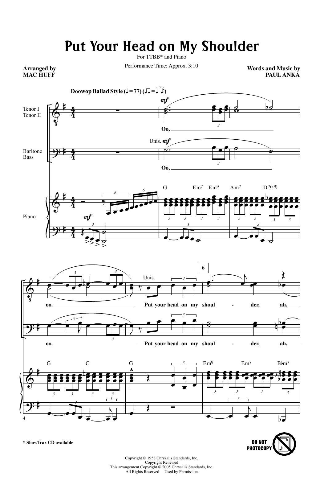 Produktgalerie: Seite 1 von 1 Put Your Head On My Shoulder (arr. Mac Huff), Paul Anka, Chor