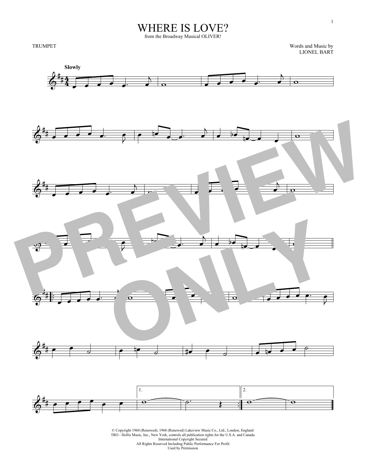 Produktgalerie: Seite 1 von 1 Where Is Love?, Lionel Bart, Trompete