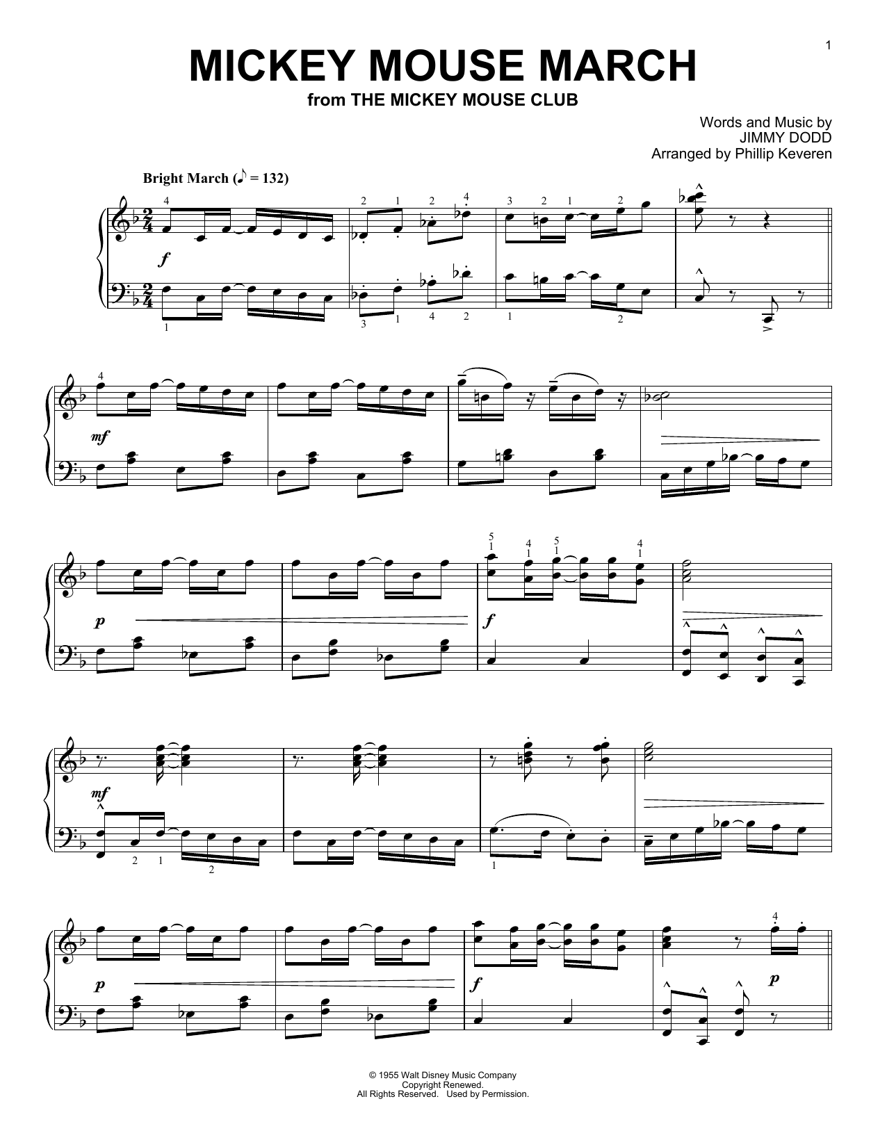 Product gallery: Page 1 of 1 Mickey Mouse March [Ragtime version] (from The Mickey Mouse Club) (arr. Phillip Keveren), Jimmie Dodd