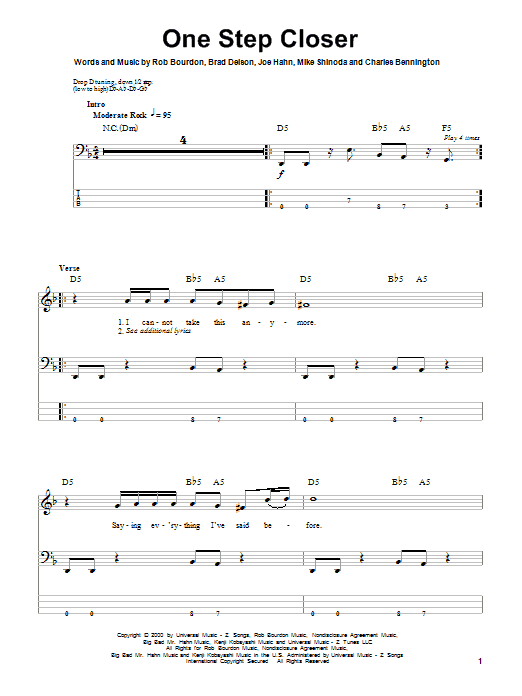 Produktgalerie: Seite 1 von 1 One Step Closer, Linkin Park, E-Bass